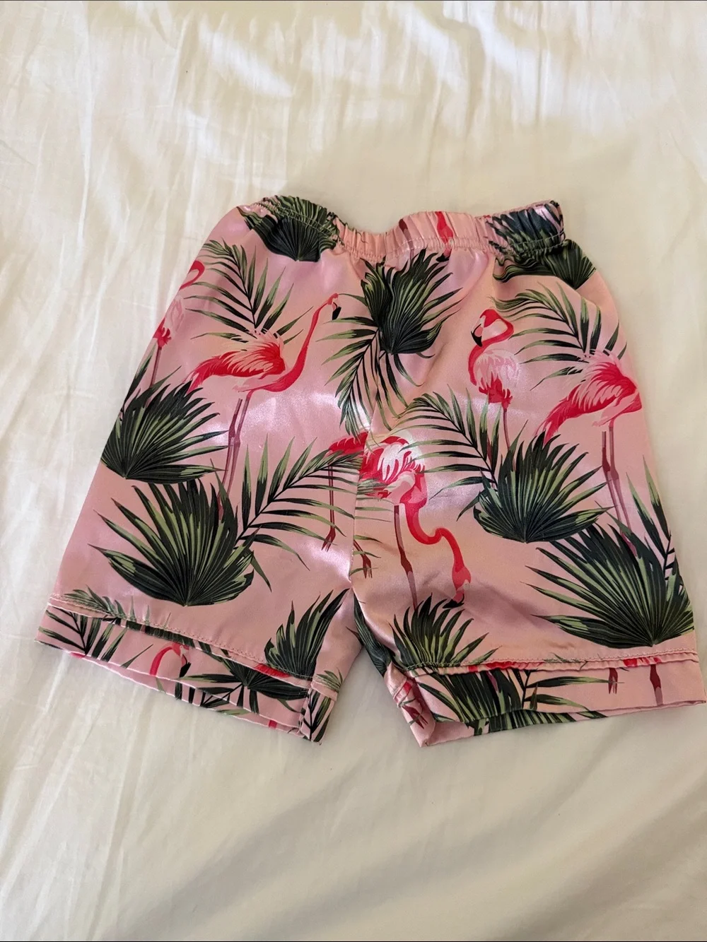 Girls' Pink Flamingo Short Pajama Set with Tropical Print
